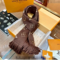 Good Taste Louis Vuitton Logomania Wool Long Scarf with Fringe 30x175cm LV011001 Brown/Gold 2024