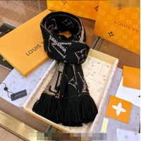 Inexpensive Louis Vuitton Monogram Giant Jungle Logomania Wool Long Scarf with Fringe 39.5x176cm LV10006 Black 2024