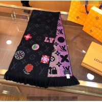 Promotional Louis Vuitton Stories Logomania Wool Long Scarf with Fringe 30x174cm LV10008 Black 2024