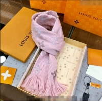 Top Grade Louis Vuitton Logomania Wool Long Scarf with Fringe 30x175cm LV011002 Light Pink 2024