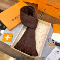 Grade Discount Louis Vuitton Logomania Wool Long Scarf with Fringe 30x175cm LV011004 Coffee Brown 2024