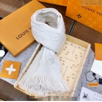 Luxurious Best Louis Vuitton Logomania Wool Long Scarf with Fringe 30x175cm LV011004 White 2024