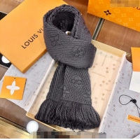 Buy Fashionable Louis Vuitton Logomania Wool Long Scarf with Fringe 30x175cm LV011004 Black 2024