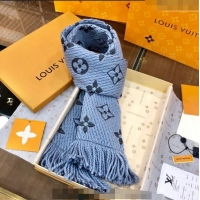 Super Quality Louis Vuitton Logomania Wool Long Scarf with Fringe 30x175cm LV011004 Light Blue 2024