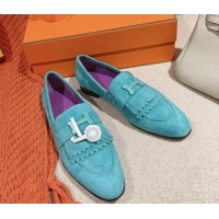 Durable Hermes Royal Loafers in Suede Lake Blue 0104063