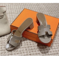 Durable Hermes Classic Oasis Heel Slide Sandals 4.5cm in Palm Grained Leather Grey 123014