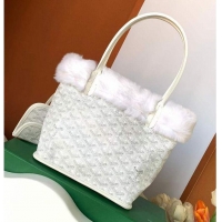 Generous Grade Goyard Anjou Reversible Tote Bag With Cony Fur Mini 2399 White