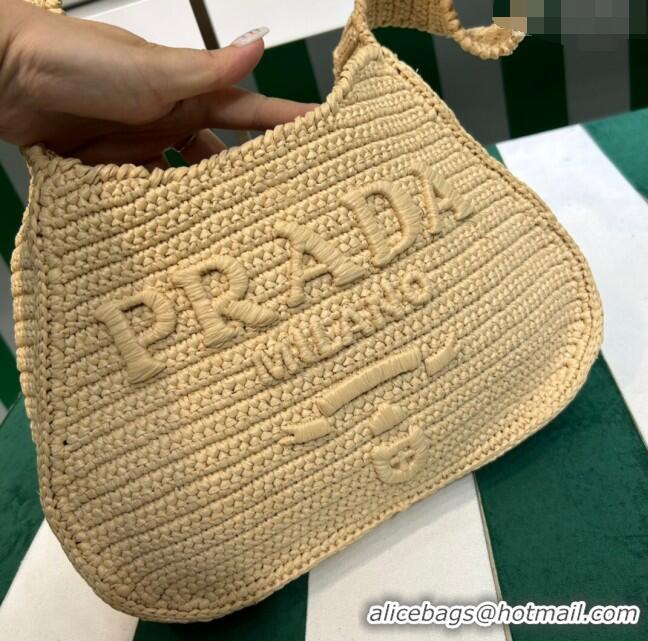 Hot Sell Cheap Prada Raffia-effect Crochet Tote bag 1BC186 Beige 2023