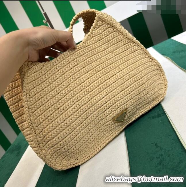 Hot Sell Cheap Prada Raffia-effect Crochet Tote bag 1BC186 Beige 2023