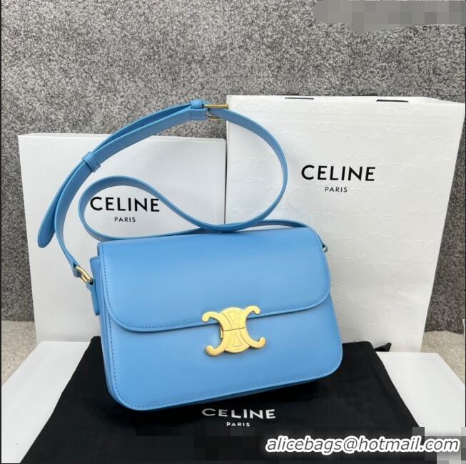 Buy Discount Celine Medium Teen Cuir Triomphe Bag in Shiny Calfskin 187366 Sky Blue/Gold