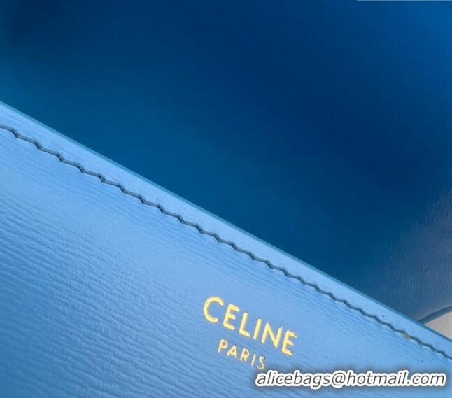 Buy Discount Celine Medium Teen Cuir Triomphe Bag in Shiny Calfskin 187366 Sky Blue/Gold
