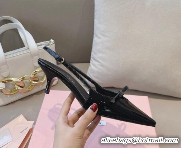 Good Looking Miu Miu Patent Leather Slingback Pumps 5.5cm with Bow Black 129067