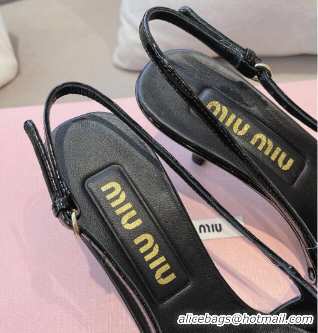 Good Looking Miu Miu Patent Leather Slingback Pumps 5.5cm with Bow Black 129067