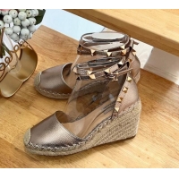 Good Quality Valentino Metallic Grained Leather Rockstud Wedge Pumps 9.5cm Rose Gold 0125076