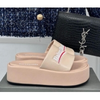 Lowest Cost Balenciaga Logo Stripes Calfskin Platform Slide Sandals Nude 129027