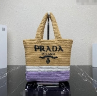 Good Product Prada Small Crochet Tote bag 1BG422 Beige/Purple 2023