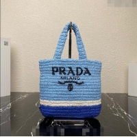 Top Quality Prada Small Crochet Tote bag 1BG422 Light Blue/Royal Blue 2023