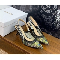 Most Popular Dior J'Adior Slingback Pumps 6.5cm in Transparent Mesh Embroidered with Green Multicolor Butterfly Motif 12