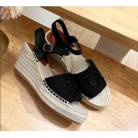 Shop Duplicate Loewe Anagram Espadrilles Wedge Sandals in Calfskin and Canvas Black 125037
