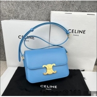 Super Quality Celine Mini Teen Cuir Triomphe Bag in Shiny Calfskin 188423 Sky Blue/Gold 2022