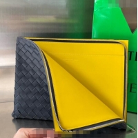 Affordable Price Bottega Veneta Intrecciato Leather Half Zip Pouch 607479 Space GreyPollen/Yellow 2024