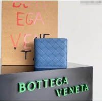 Most Popular Bottega Veneta Intrecciato Leather Bi-Fold Wallet 63334 Blue 2024