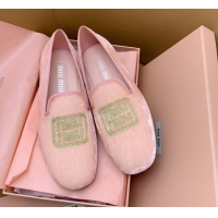 Best Grade Miu Miu Velvet Flat Loafers Light Pink/Gold 104144