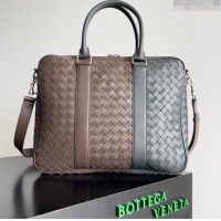 Promotional Bottega Veneta Slim Classic Briefcase Bag in Intrecciato Leather 690702 Grey/Brown 2024