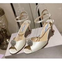 Good Looking Jimmy Choo Sacora Sandal 65 in Satin with Crystal Ball Embellishment White 411809