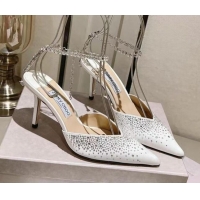 Best Product Jimmy Choo Saeda 85 Satin Pumps with Crystals White 411922