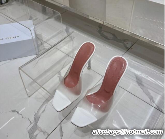 Purchase Amina Muaddi Alexa Glass Slide Sandals 11cm in PVC White 0228036