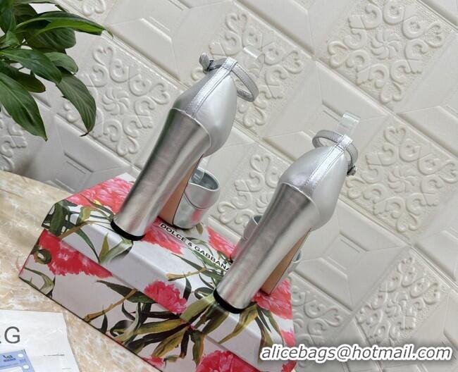 Hot Style Dolce & Gabbana DG Strap Platform Pumps 15cm in Metallic Leather Silver 0126036