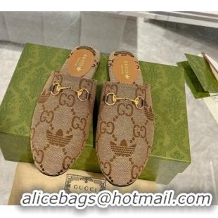 Good Product Adidas x Gucci GG Canvas Flat Mules with Horsebit Camel Brown 127057
