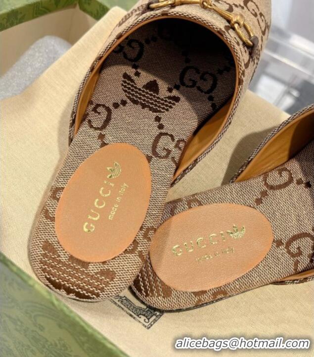 Good Product Adidas x Gucci GG Canvas Flat Mules with Horsebit Camel Brown 127057