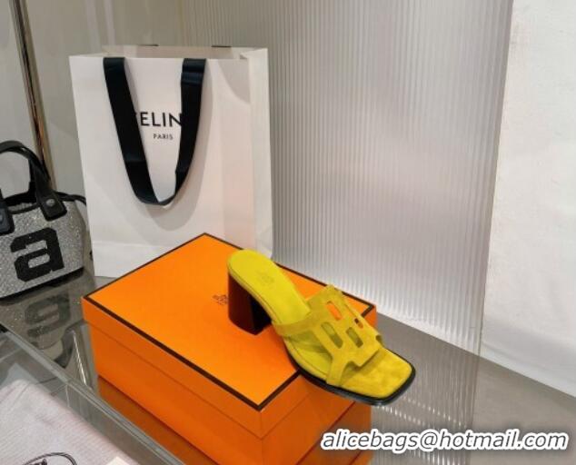 Perfect Hermes Izzy Heel Slide Sandals 6cm in Suede Yellow 0226113