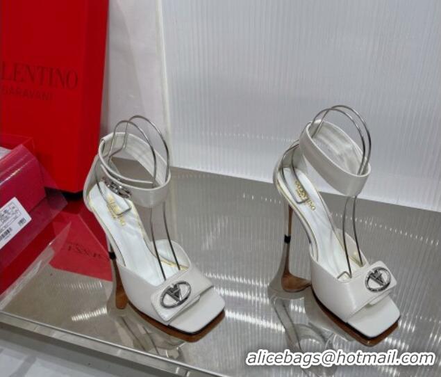 Top Design Valentino VLogo Heel Sandals 10cm Ankle Strap in Lambskin White 0227010