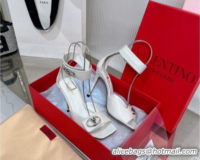 Top Design Valentino VLogo Heel Sandals 10cm Ankle Strap in Lambskin White 0227010