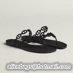 Promotional Hermes Island Sandal With Rubber Sole H3265 Black