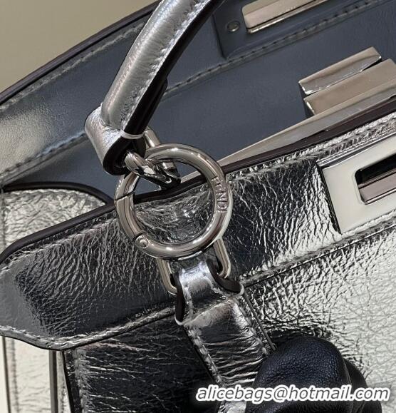 Unique Grade Fendi Peekaboo Iseeu Small Bag in Calfskin Leather 80011A Silver 2023 Top