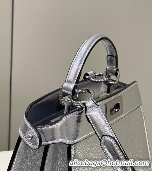 Unique Grade Fendi Peekaboo Iseeu Small Bag in Calfskin Leather 80011A Silver 2023 Top