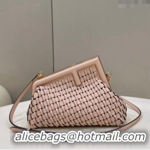 Super Quality Fendi First Small Bag in Interlaced Leather F80103 Light Pink 2024