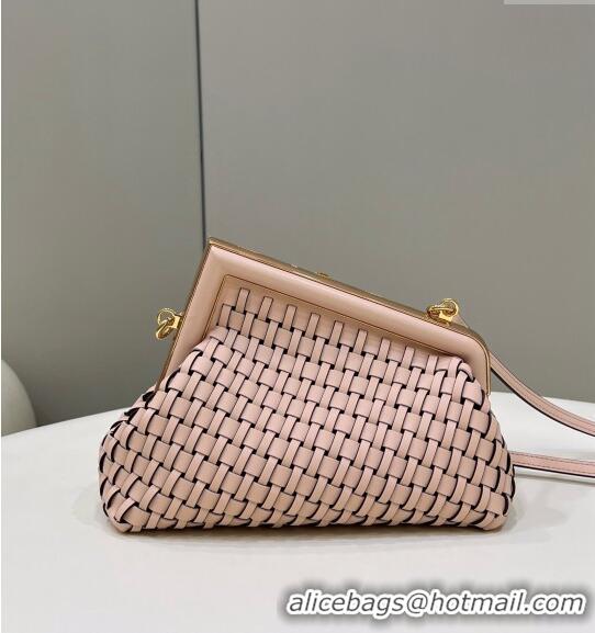 Super Quality Fendi First Small Bag in Interlaced Leather F80103 Light Pink 2024