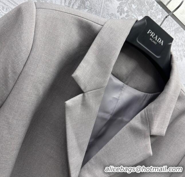 Shop Duplicate Prada Jacket with Belt P031307 Grey 2024