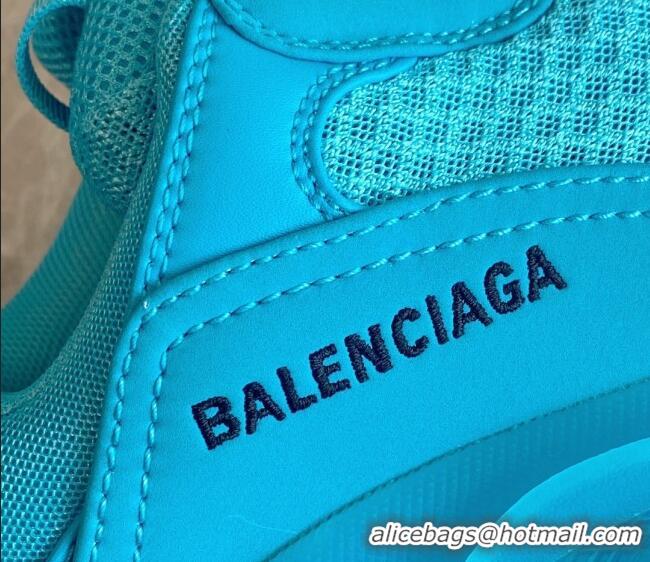 Perfect Balenciaga Triple S Clear Sole Trainers Sneakers in Leather and Mesh Blue 223026