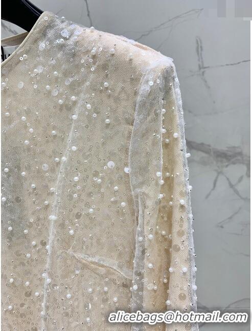 Buy Fashionable Saint Laurent Sequins & Pearls Long Dress S030809 Beige 2024