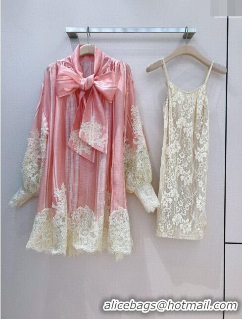 Buy Fashionable Zimmermann Ramie and Lace Dress Z030807 Pink 2024