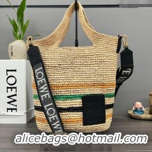 Grade Design Loewe Mini Slit Tote bag in striped raffia straw and calfskin 101131 Beige/Multicolor 2023