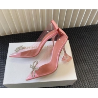 Low Price Amina Muaddi Rosie Glass PVC Pumps 9.5cm with Crystals Bow Light Pink 124078