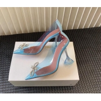 Best Price Amina Muaddi Rosie Glass PVC Pumps 9.5cm with Crystals Bow Light Blue 0124079