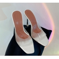 Purchase Amina Muaddi Alexa Glass Slide Sandals 11cm in PVC White 0228036